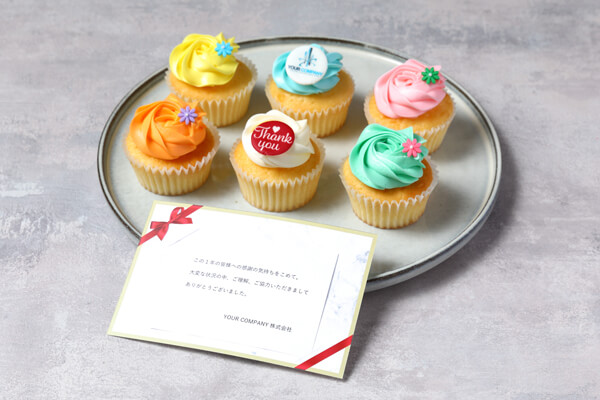 コーポレートギフト 送料込 Thank You ギフトボックス レインボーカラー 6個 メッセージカード付き 5セット 5日後 カップケーキ